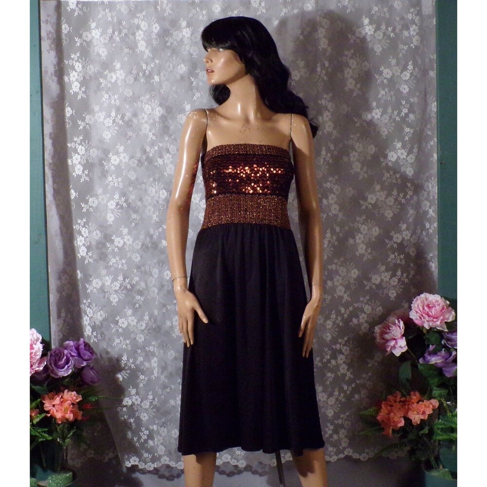 Vintage 70s Copper Sequin Tube Dress Disco Studio 54 Glam Party Cocktail Sz S/M